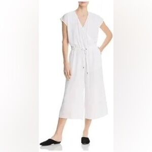 Eileen Fisher white cropped wide leg sleeves romper size Large